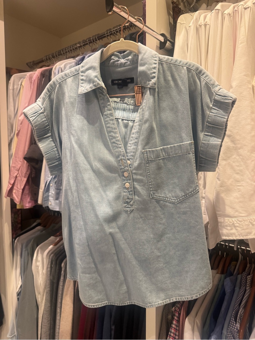 Veronica Beard Light Wash Denim Popover Tunic